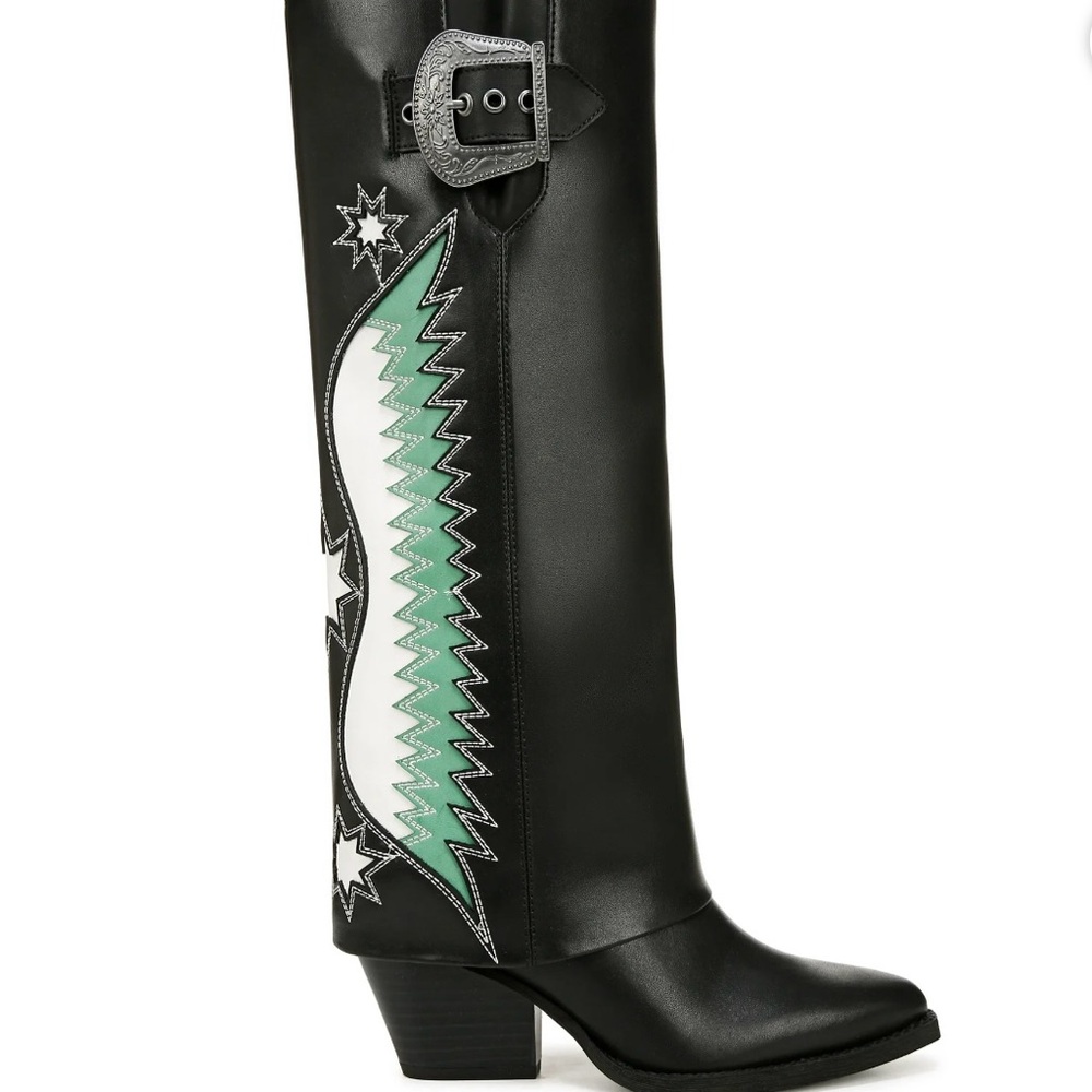 Black and Green Heeled Boots with Mermaid Design